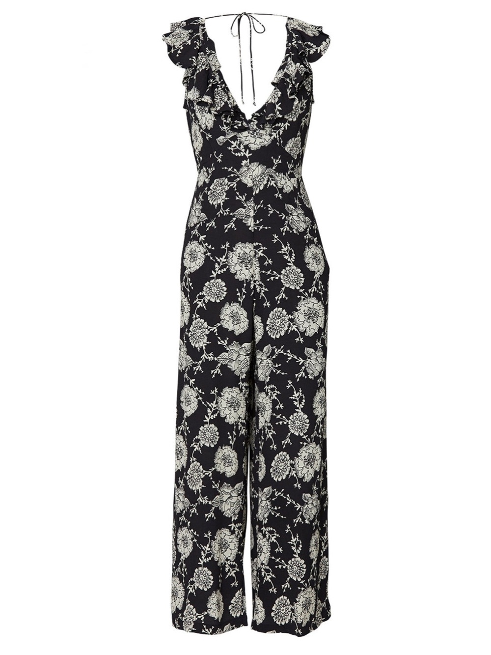 Cleobella Toledo Black and Cream Floral V-Neck Wide-Leg Jumpsuit XS - Picture 3 of 10